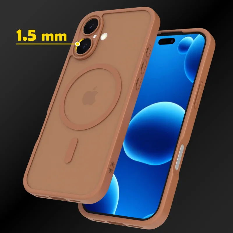 iPhone 16 etui MagSafe brązowe - ochrona obiektywów, podwyższone ranty