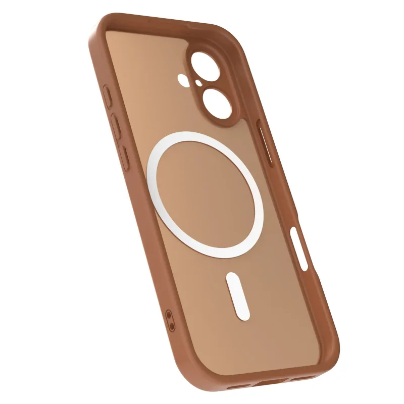 Brązowy case MagSafe do iPhone 17 półtransparentne matowe plecki - widok środka etui