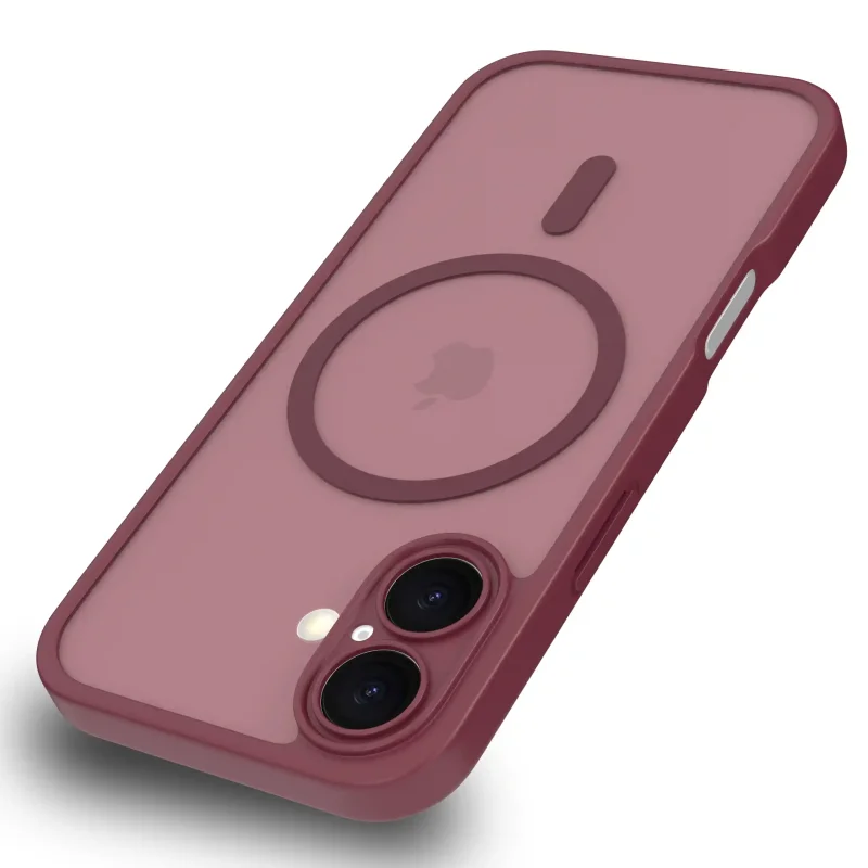 Etui iPhone 17 MagSafe bordowe matowe z podwyższonym rantem aparatu i półtransparentnym tyłem