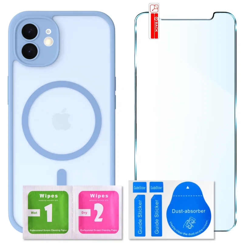 Zestaw etui MagSafe do iPhone 11 niebieskie + szkło hartowane 9H i akcesoria montażowe