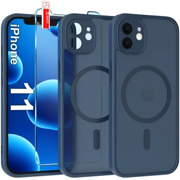 Etui do iPhone 11 Magsafe Matt granatowe ze szkłem