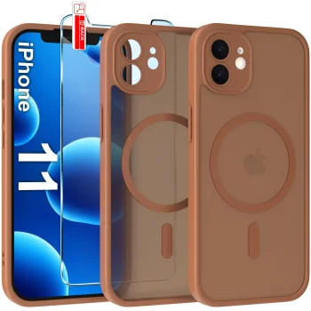 Etui do iPhone 11 Magsafe Matt brązowe ze szkłem