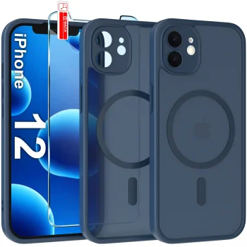 Etui do iPhone 12 Magsafe Matt granatowe ze szkłem