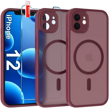 Etui do iPhone 12 Magsafe Matt bordowe ze szkłem