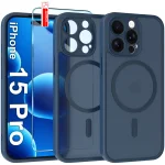 Etui do iPhone 15 Pro Magsafe Matt granatowe ze szkłem