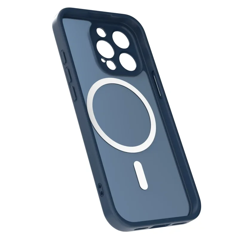 Granatowy case MagSafe do iPhone 15 Pro półtransparentne matowe plecki - widok środka etui