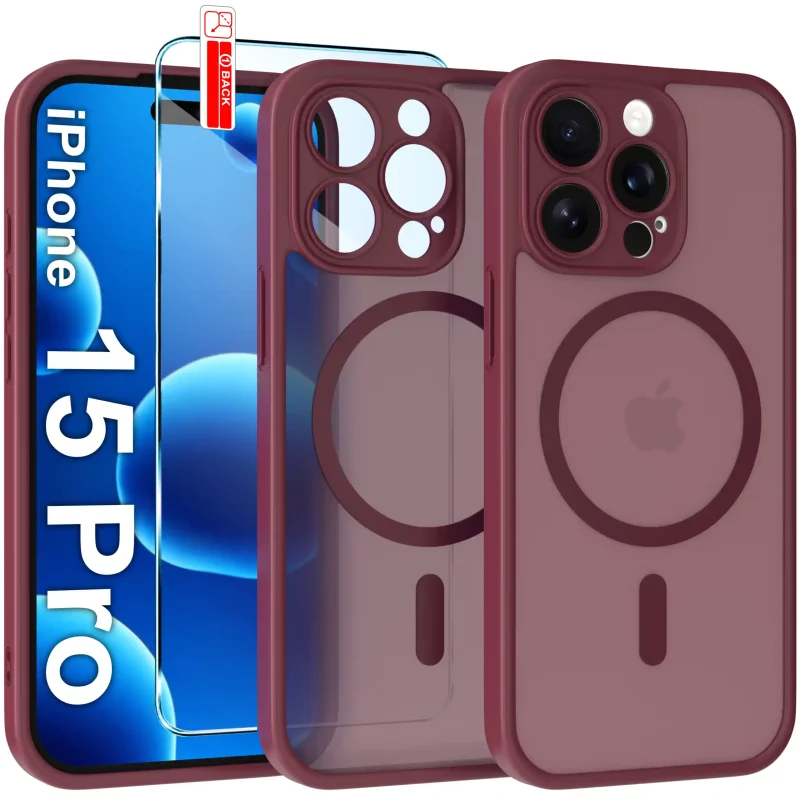 Etui do iPhone 15 Pro Magsafe Matt ze szkłem hartowanym w zestawie
