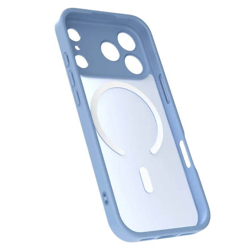 Niebieski case MagSafe do iPhone 17 Pro półtransparentne matowe plecki - widok środka etui