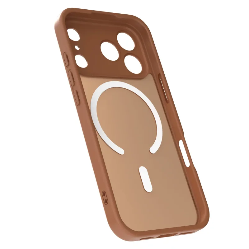Brązowy case MagSafe do iPhone 17 Pro Max półtransparentne matowe plecki - widok środka etui