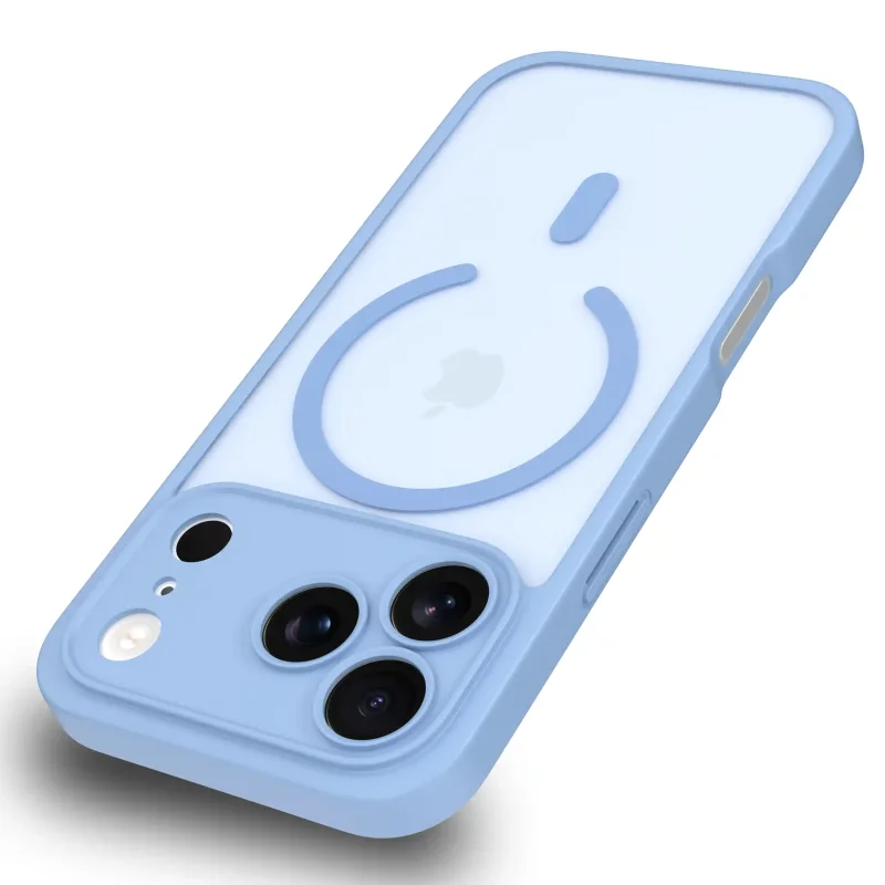 Etui do iPhone 17 Pro Max / iPhone 18 Pro Max z MagSafe niebieskie matowe z podwyższonym rantem aparatu i półtransparentnym tyłem