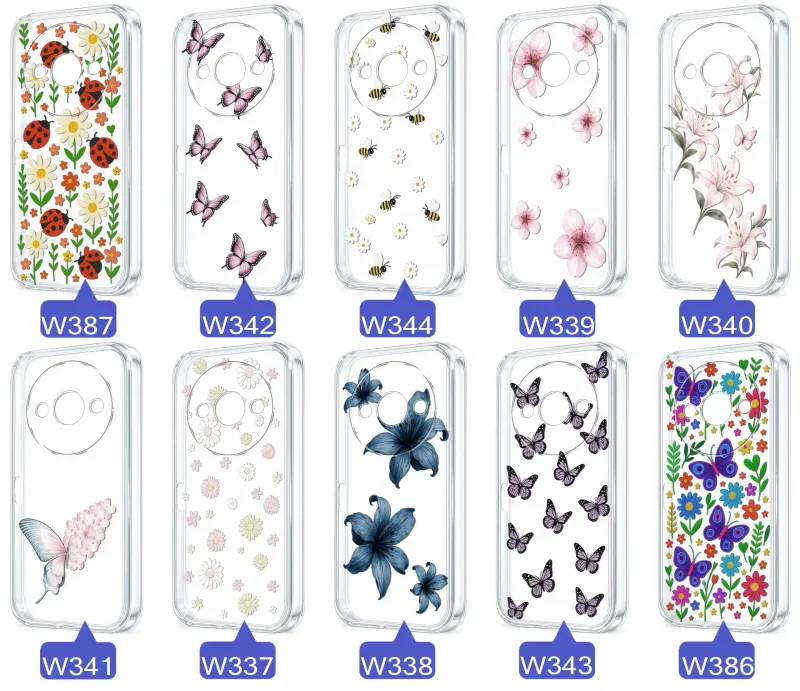 Kolekcja etui wiosennych Xiaomi Redmi A3 4G – różnorodne wzory kwiatki, motylki, pszczółki, biedronki na przezroczystym case