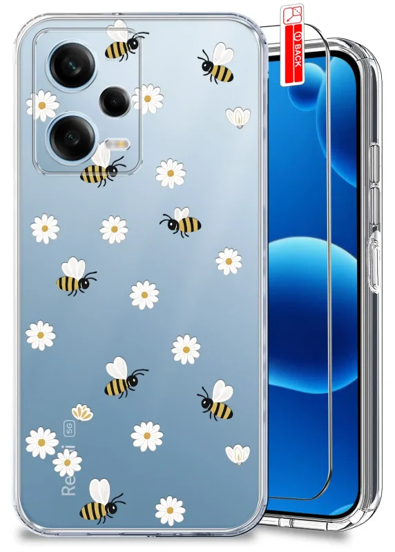Etui wiosenne do Xiaomi Redmi Note 12 5G przezroczyste ze wzorem pszczółek i stokrotek