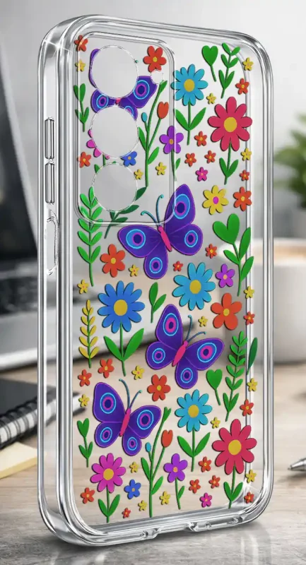 Przezroczyste etui wiosna Xiaomi Redmi 15 4G | 5G nadruk kolorowe kwiaty i motylki