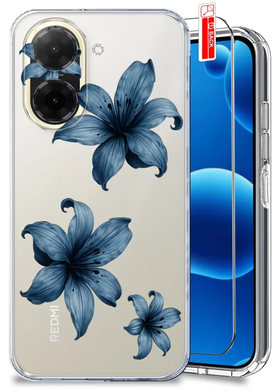 Etui wiosenne do Xiaomi Redmi A5 przezroczyste ze wzorem niebieskich kwiatów
