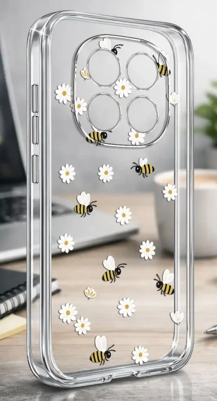 Przezroczyste etui wiosna Xiaomi Redmi Note 15 Pro 4G nadruk pszczółek i stokrotek
