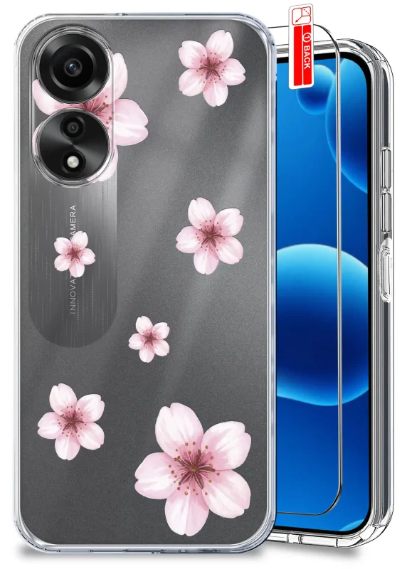 Etui wiosenne do Oppo A78 4G przezroczyste ze wzorem różowych kwiatków