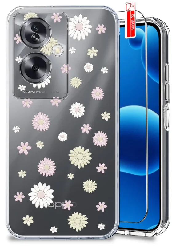 Etui wiosenne do Oppo A79 5G przezroczyste ze wzorem stokrotek