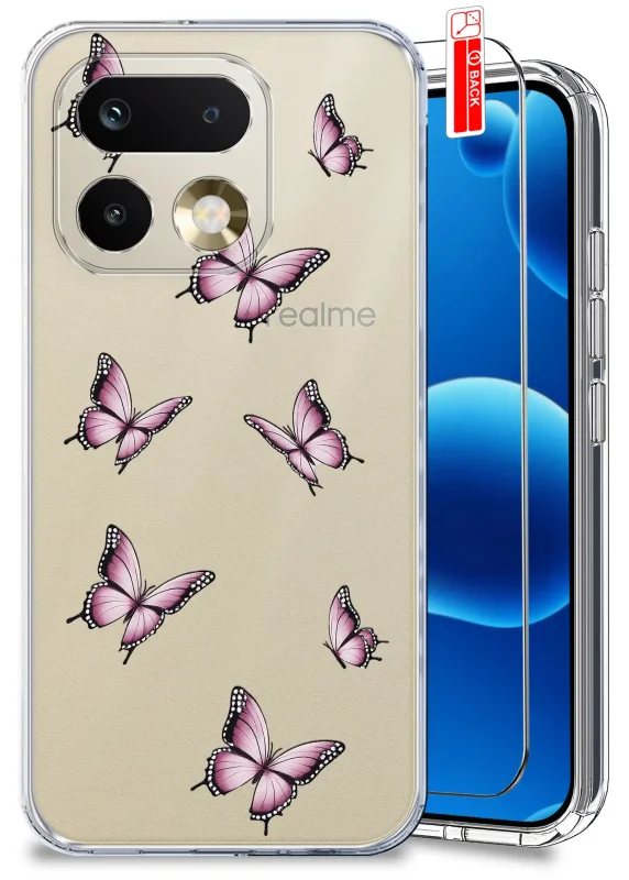 Etui wiosenne do Realme 16 Pro przezroczyste ze wzorem motyli