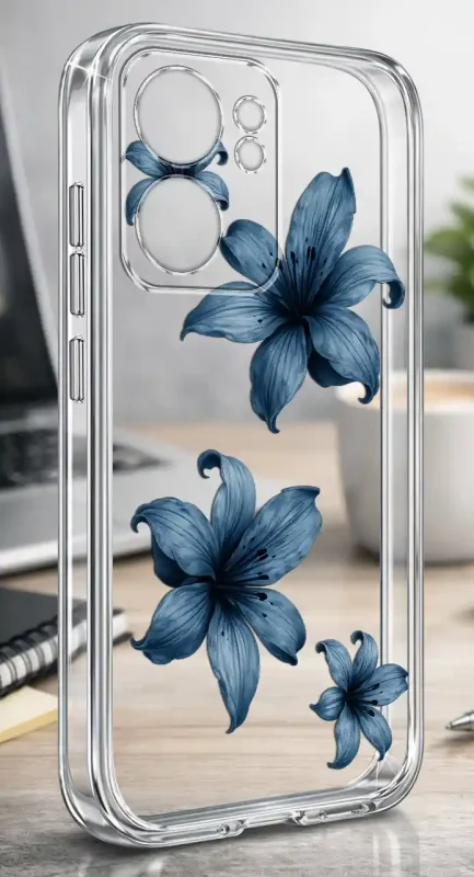 Przezroczyste etui wiosna Oppo Reno 13 FS 5G / 13 F 5G nadruk niebieskich kwiatów