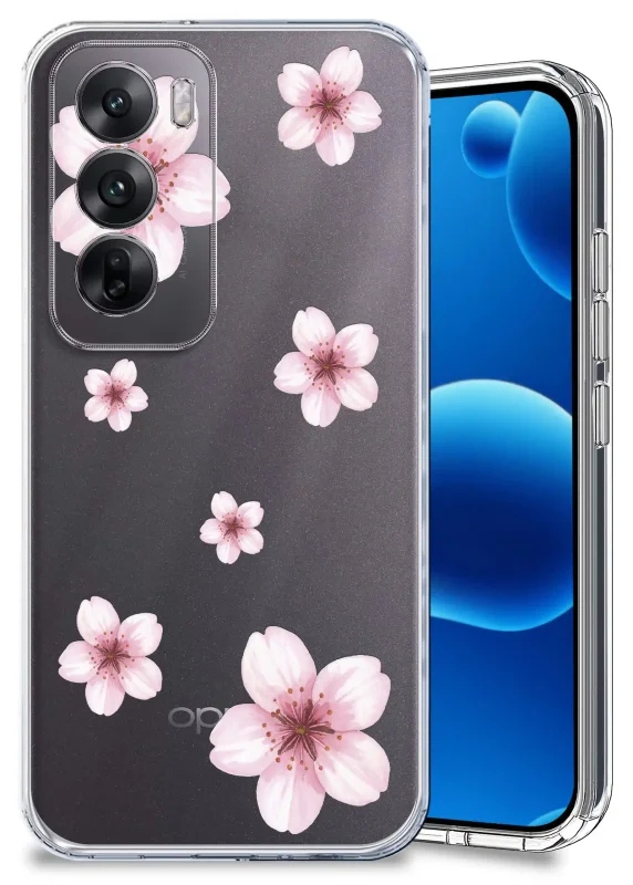 Etui wiosenne do Oppo Reno 12 5G przezroczyste ze wzorem różowych kwiatków
