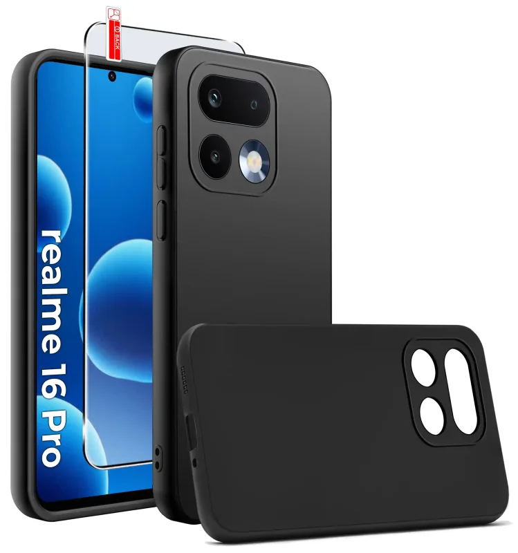 Czarny silikonowy case do Realme 16 Pro 5G – widok przód i tył, matowe wykończenie