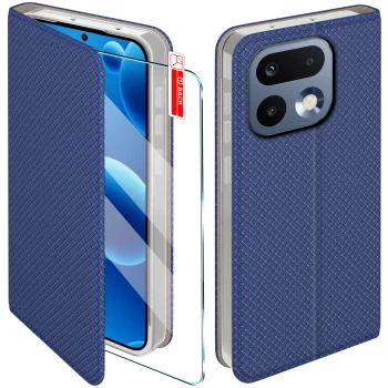 Etui do Realme 16 Pro 5G granatowe zamykane ze szkłem
