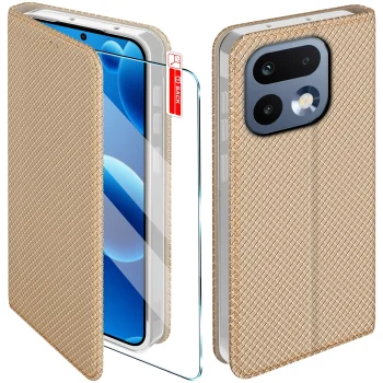 Etui do Realme 16 Pro 5G złote zamykane ze szkłem
