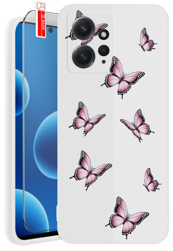 Etui wiosenne do Xiaomi Redmi Note 12 4G fioletowe motylki na białym case