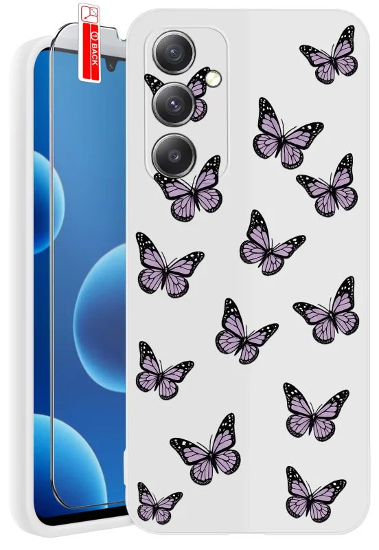 Etui wiosenne do Samsung Galaxy A14 5G fioletowe motylki na białym case