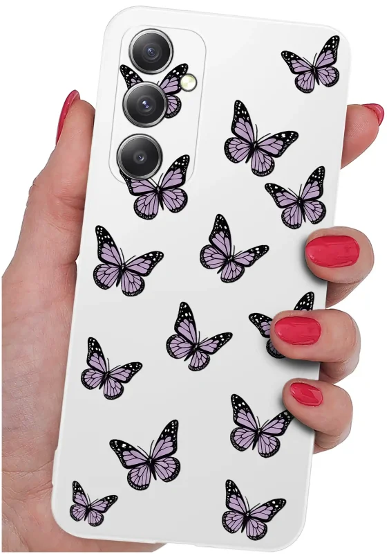 Etui wiosenne do Samsung Galaxy A14 5G w motylki - białe etui w dłoni