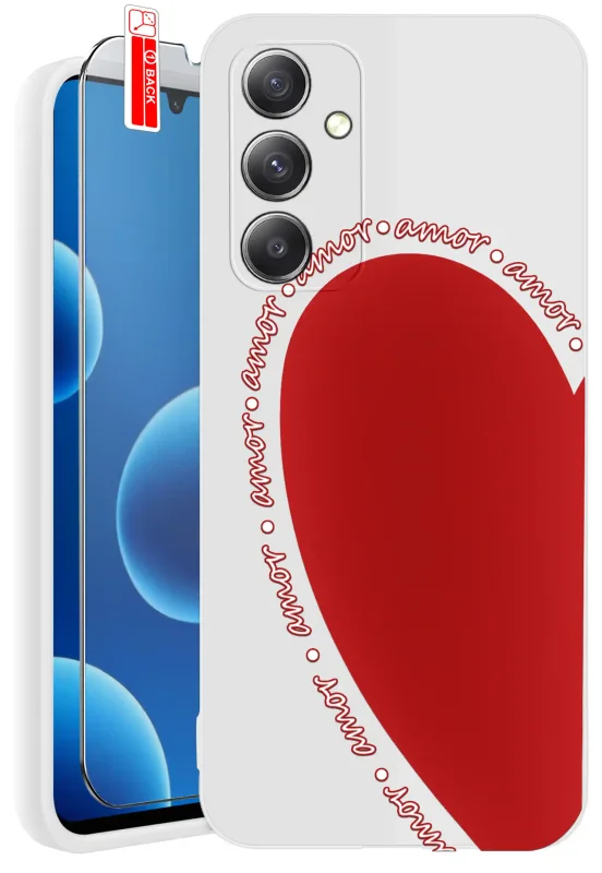 Etui walentynkowe białe do Samsung Galaxy A14 5G z sercem i napisem amor