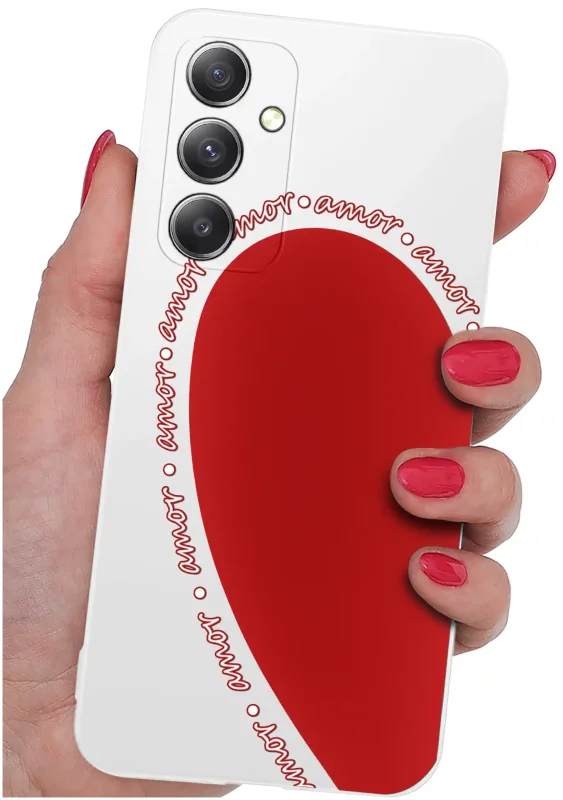 Etui walentynkowe z sercem do Samsung Galaxy A14 5G - biały case z sercem w dłoni