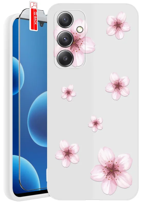 Etui wiosenne do Samsung Galaxy A34 5G różowe kwiatki na białym case