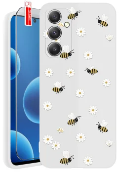 Etui do Samsung Galaxy A54 5G białe różne wzory wiosenne ze szkłem