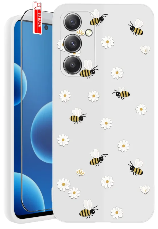 Etui wiosenne do Samsung Galaxy A54 5G pszczółki i stokrotki na białym case