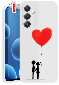 Etui do Samsung Galaxy A54 5G białe różne wzory walentynkowe ze szkłem