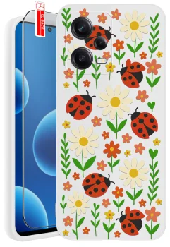 Etui do Xiaomi Redmi Note 12 Pro 5G białe różne wzory wiosenne ze szkłem