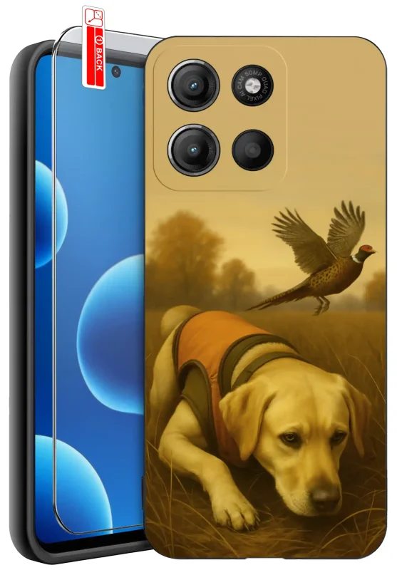 Etui z psem do Motorola Moto G15 / G15 Power z nadrukiem psa myśliwskiego na polu i lecącym ptakiem