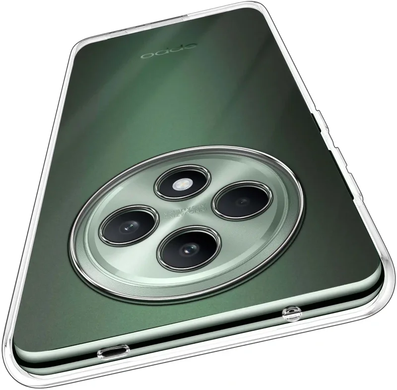 Wzmocniona ochrona aparatu w etui przezroczystym do Oppo Reno 12 F / FS – zbliżenie na wyspę kamery