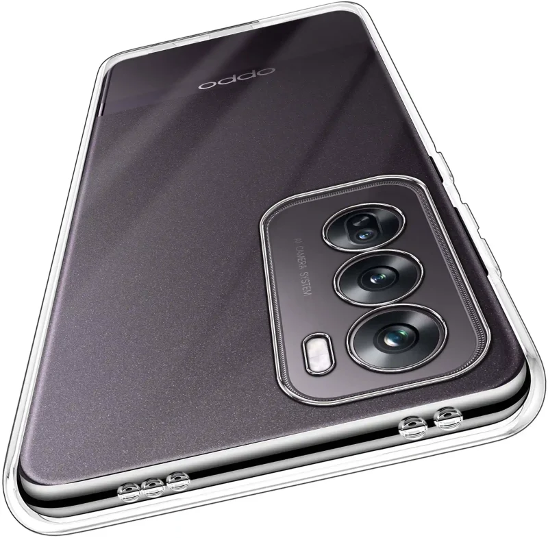 Wzmocniona ochrona aparatu w etui przezroczystym do Oppo Reno 12 5G – zbliżenie na wyspę kamery