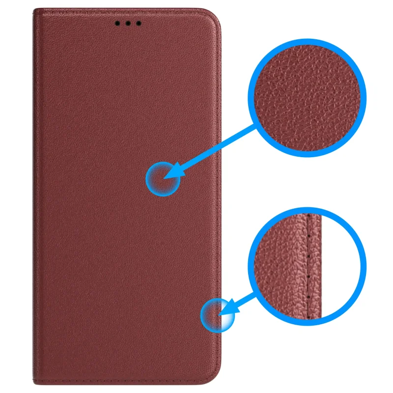 Etui skórzane z klapką Realme 16 Pro 5G burgundowe struktura eko skóry zbliżenie