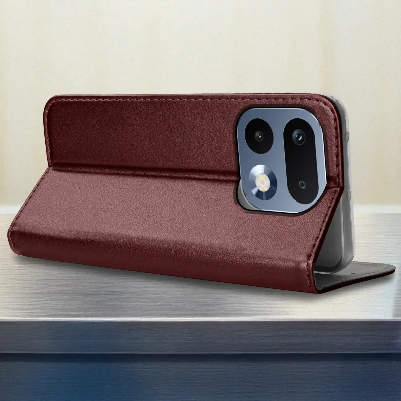 Pokrowiec z klapką do Realme 16 Pro 5G burgundowy skórzany - funkcja stojaka