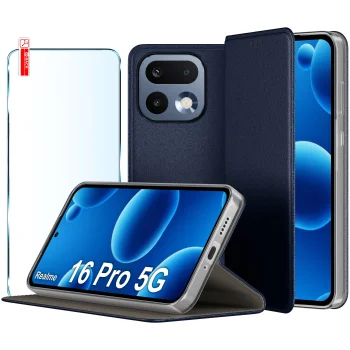 Etui do Realme 16 Pro 5G granatowe magnetyczne zamykane ze szkłem