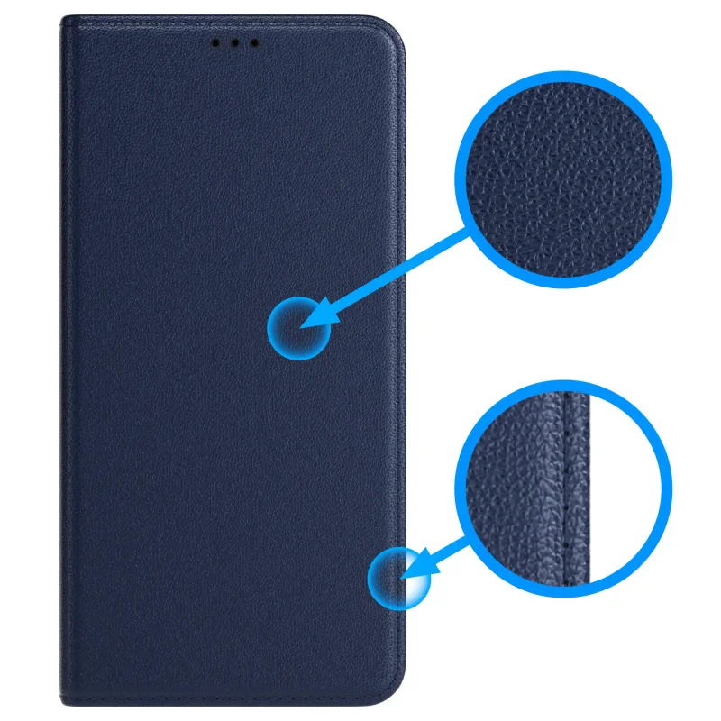 Etui skórzane z klapką Realme 16 Pro 5G granatowe struktura eko skóry zbliżenie