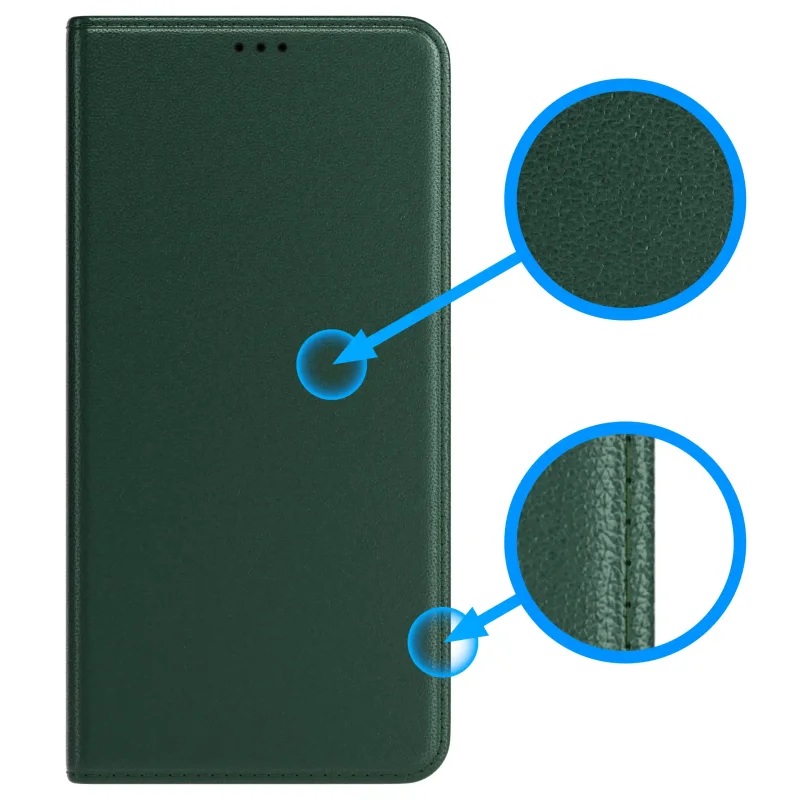Etui skórzane z klapką Realme 16 Pro 5G zielone struktura eko skóry zbliżenie