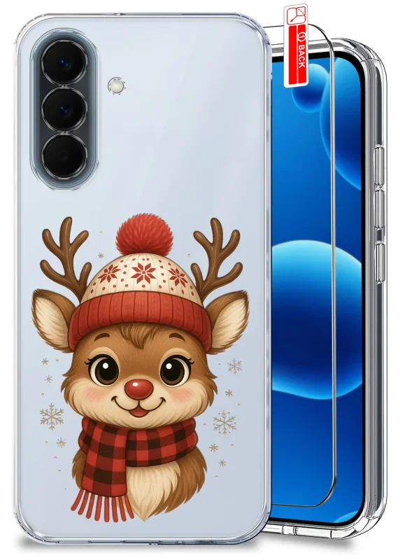 Przezroczyste etui świąteczne do Samsung Galaxy A57 5G z reniferem w czapce i szaliku