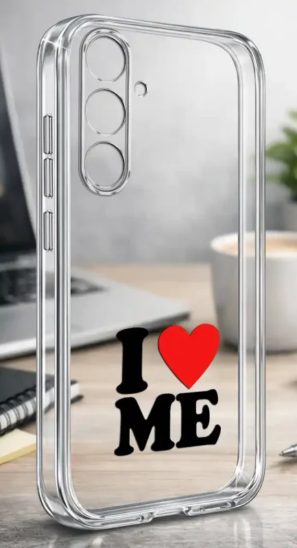 Case walentynkowy do Samsung Galaxy A57 5G z nadrukiem I love me, eleganckie etui bezbarwne z romantycznym wzorem