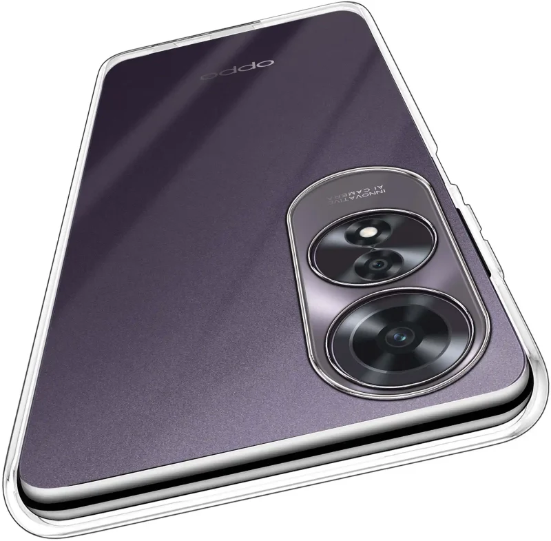 Wzmocniona ochrona aparatu w etui przezroczystym do Oppo A60 4G – zbliżenie na wyspę kamery