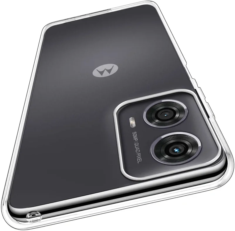 Wzmocniona ochrona aparatu w etui przezroczystym do Motorola Moto G24 / G04 / E14 – zbliżenie na wyspę kamery
