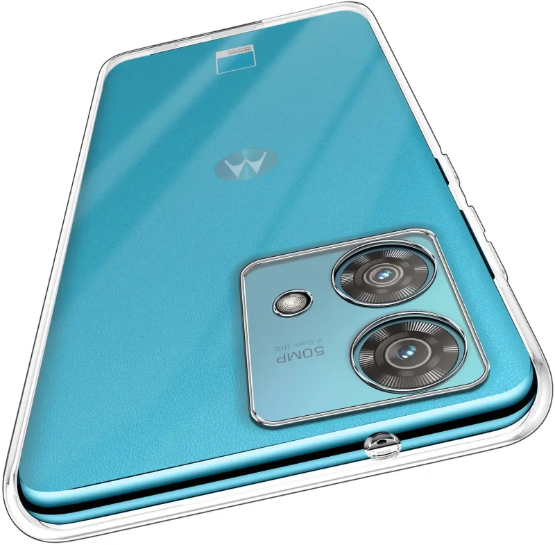 Wzmocniona ochrona aparatu w etui przezroczystym do Motorola Edge 40 Neo – zbliżenie na wyspę kamery